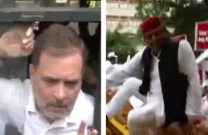 Rahul और Priyanka Gandhi समेत कई सांसद हिरासत में लिए गए, बैरिकेड फांदकर कूदे अखिलेश
